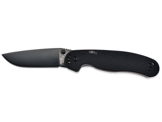 Нож Ontario RAT Folder Assist -черный клинок, прямая РК, черная G-10 рукоять, 12,7 см клинок 