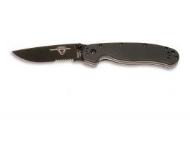 Нож Ontario RAT Folder, чёрный, полусеррейтор 