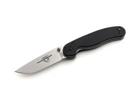 Нож Ontario RAT II Folder - Satin, прямой РК, черная рукоять, 7,6 см клинок #