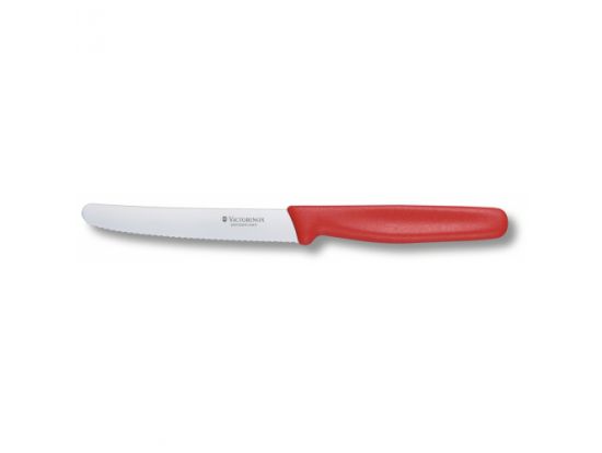 Кухонный нож Victorinox Tomato&Sausage 11 см закругл.нос волн. с крас. ручкой