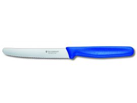 Кухонный нож Victorinox Tomato&Sausage 11 см закругл.нос волн. с син. ручкой