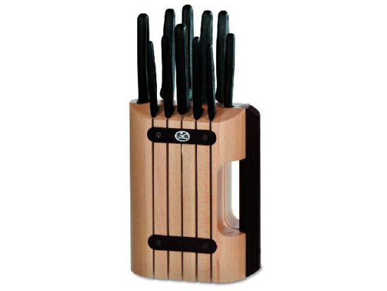 Набор кухонный Victorinox 11 шт с черн. ручкой с подставкой (8 ножей, точило, вилка, овощечистка)