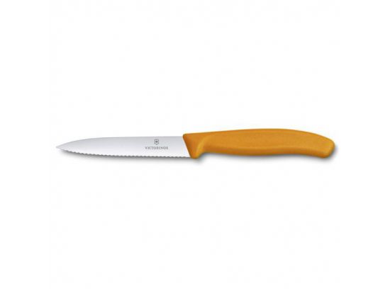 Кухонный нож Victorinox SwissClassic Paring 10 см волн. с оранж. ручкой