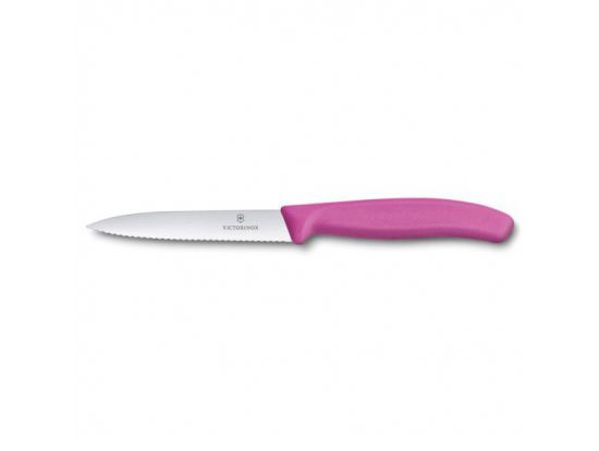 Кухонный нож Victorinox SwissClassic Paring 10 см волн. с роз. ручкой