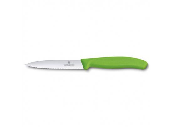 Кухонный нож Victorinox SwissClassic Paring 10 см волн. с зел. ручкой