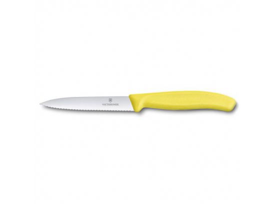 Кухонный нож Victorinox SwissClassic Paring 10 см волн. с желт. ручкой