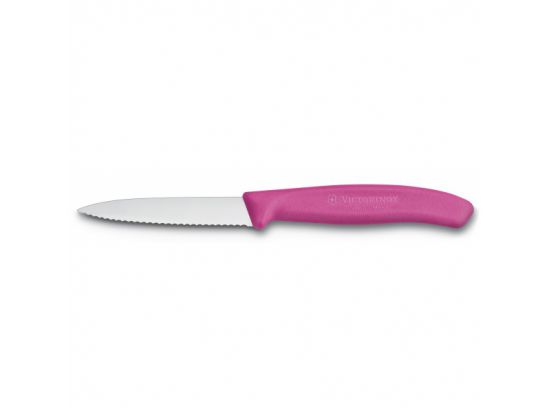Кухонный нож Victorinox SwissClassic Paring 8 см волн. с роз. ручкой