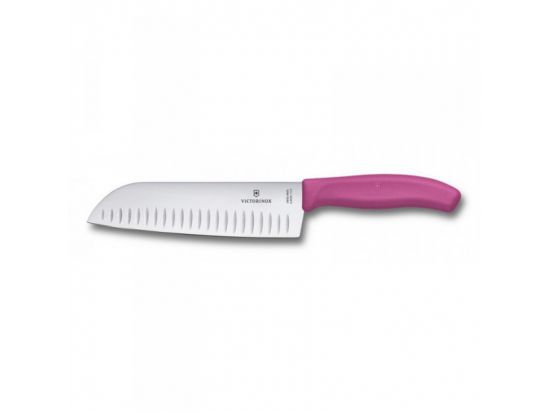 Кухонный нож Victorinox SwissClassic Santoku 17 см рифл. с роз. ручкой (блистер)