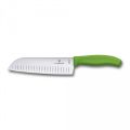 Кухонный нож Victorinox SwissClassic Santoku 17 см рифл. с зел. ручкой (блистер)