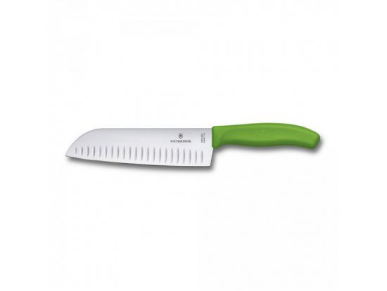 Кухонный нож Victorinox SwissClassic Santoku 17 см рифл. с зел. ручкой (блистер)