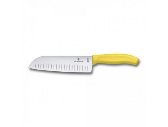 Кухонный нож Victorinox SwissClassic Santoku 17 см рифл. с желт. ручкой (блистер)