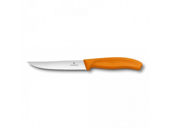 Кухонный нож Victorinox SwissClassic Steak&Pizza 12 см волн. с оранж. ручкой