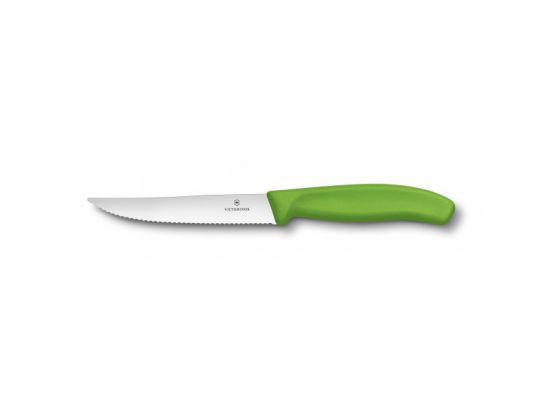 Кухонный нож Victorinox SwissClassic Steak&Pizza 12 см волн. с зел. ручкой