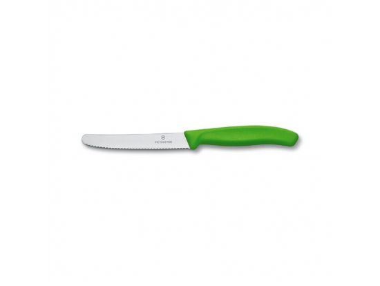 Кухонный нож Victorinox SwissClassic Tomato&Sausage 11 см закругл.нос, волн. с зел. ручкой