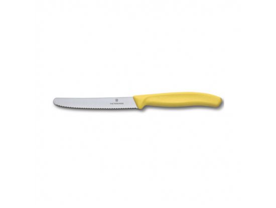 Кухонный нож Victorinox SwissClassic Tomato&Sausage 11 см закругл.нос, волн. с желт. ручкой