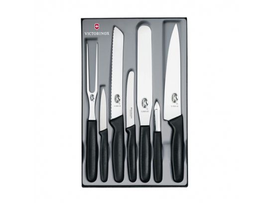 Набор кухонный Victorinox Kitchen Set  7 шт с черн. ручкой (4 ножа, вилка, овощечистка, лопатка)