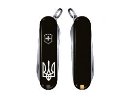 Victorinox CLASSIC SD UKRAINE  58мм/1сл/7предм/черн/чехол /ножн /Трезубец.бел.