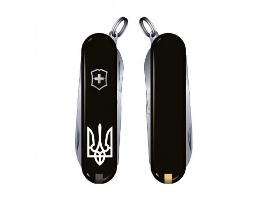 Victorinox CLASSIC SD UKRAINE 58мм/1сл/7предм/черн/чехол /ножн /Трезубец.бел.